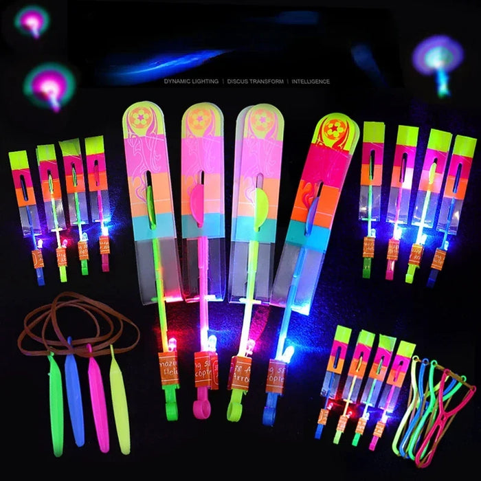 Flèches lumineuses étonnantes et hélicoptère fusée, 100 pièces, jouets avec LED, lanceur de bande de caoutchouc facile pour les fêtes et les cadeaux