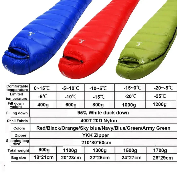 Sac de couchage d'hiver en duvet d'oie pour usage extérieur - Portable et compressible pour le camping et le trekking