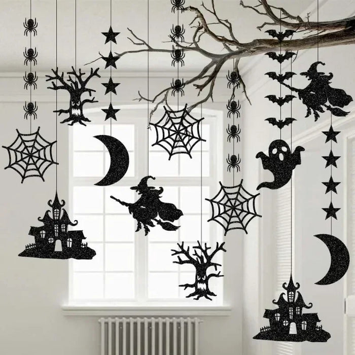 Lot de 6 décorations à suspendre pour Halloween avec araignées, sorcières, fantômes et chauves-souris – Parfaites pour la maison et les fêtes.