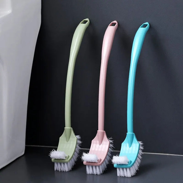 Brosse de toilette polyvalente à Double tête avec poils doux, brosse de nettoyage de salle de bain incurvée en plastique avec manche Long pour coin