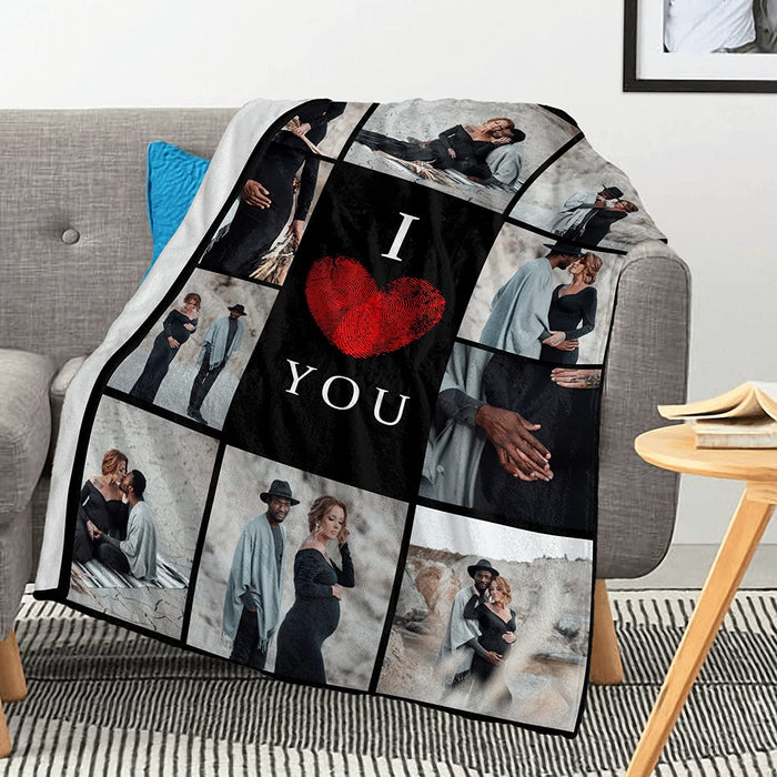 Personalisierte Decke mit Fotocollage und Text – „I Love You“ – perfektes Geschenk für Weihnachten, Valentinstag und Geburtstag