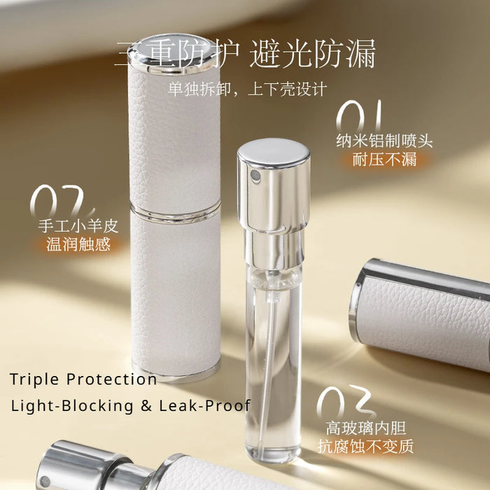 8ML Refillable Luxury Leather Perfume Atomizer with Rotating Press, Mini Travel Size Container for Fragrances