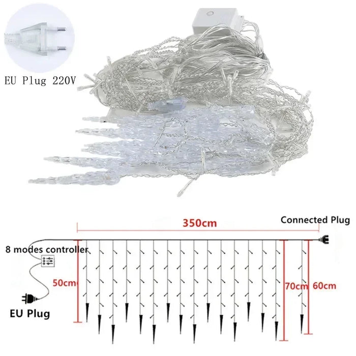 Julbelysning med 96 LED Istappar och 16 Droppar – 8 Ljuslägen för Fönster och Trädgård, Inomhus & Utomhus, EU/US/UK Kontakt