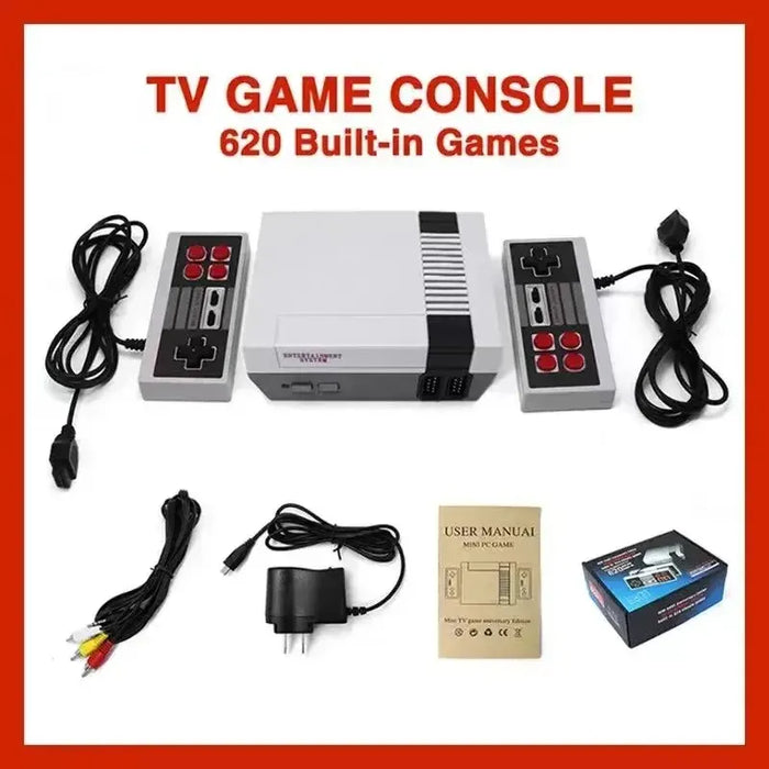 Mini console de jeu vidéo de divertissement familial portable avec sortie AV rétro avec 620 jeux classiques intégrés et double console de jeu