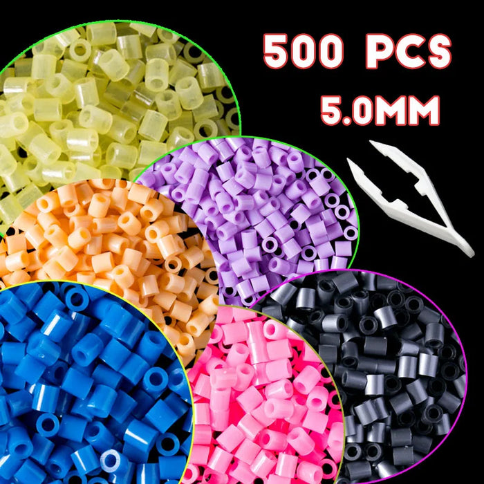 Hama Perles 500 pcs - Creative 5mm Noir, Blanc, Gris, Bleu, Vert et Violet pour Enfants DIY Arts et Artisanat