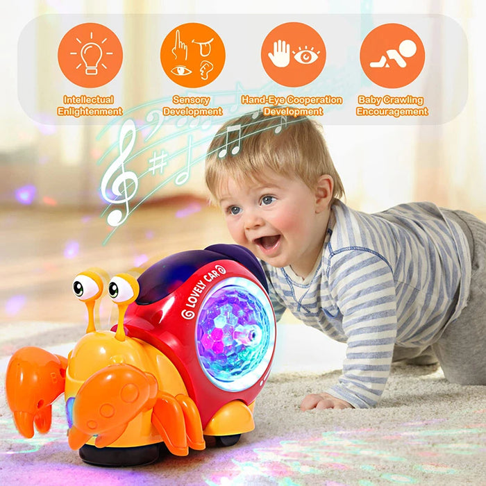 Jouet crabe rampant pour bébés, temps sur le ventre, jouets d'apprentissage précoce et d'induction sensorielle avec lumières et musique pour enfants