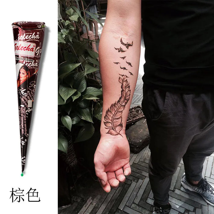 Neue Henna-Paste in Schwarz, Braun, Rot und Weiß – Indische Henna-Kegel für selbstgemachte temporäre Tattoos und Körperbemalung