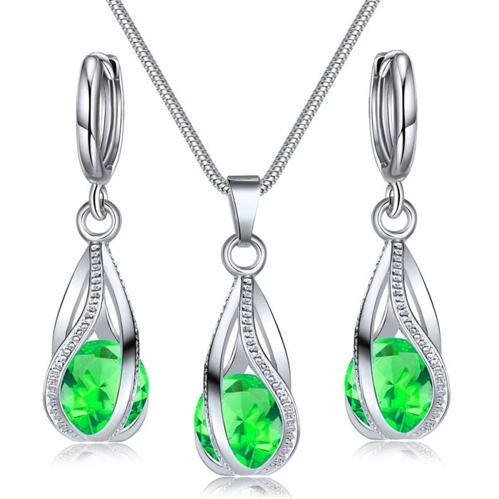 Elegant Melody Pendant and Earring Set - Sparkling Zircon Crystal Jewelry for Women