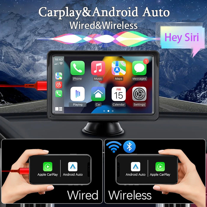 B5300 7 Zoll CarPlay Android Auto Autoradio Multimedia Video Player Tragbarer Touchscreen mit USB AUX für Rückfahrkamera