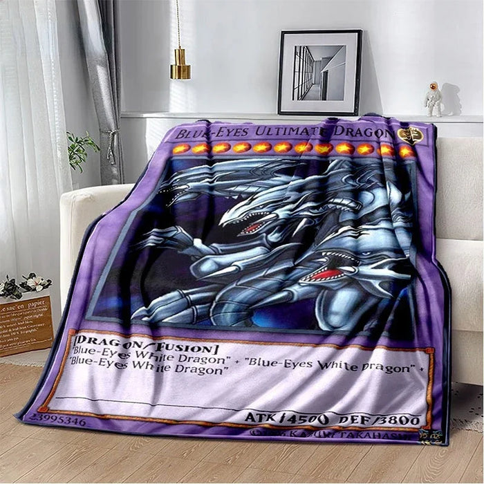 Anime Yu Gi Oh kurze Decke mit blauen Augen, weißer Drache – weiche Decke für Schlafzimmer und Heimdekoration