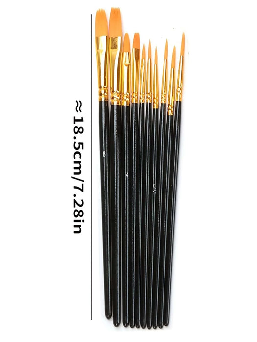 Professional Acrylic Brush Set - 10-Piece Nylon Hair Brushes for Oil and Watercolor Painting