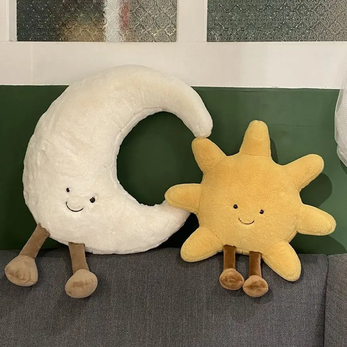 Bonita cara sonriente, Luna blanca, sol amarillo, Animal relleno para decoración de habitación de niños, cojín para sofá, figura de caramelo