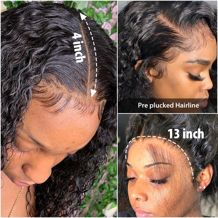 Brasilianische tiefe Welle Bob Perücke 13x4 Spitze Frontal Echthaar Perücken mit natürlichem Haaransatz Remy kurze lockige Verschluss Perücke mit Babyhaar vorbereitet