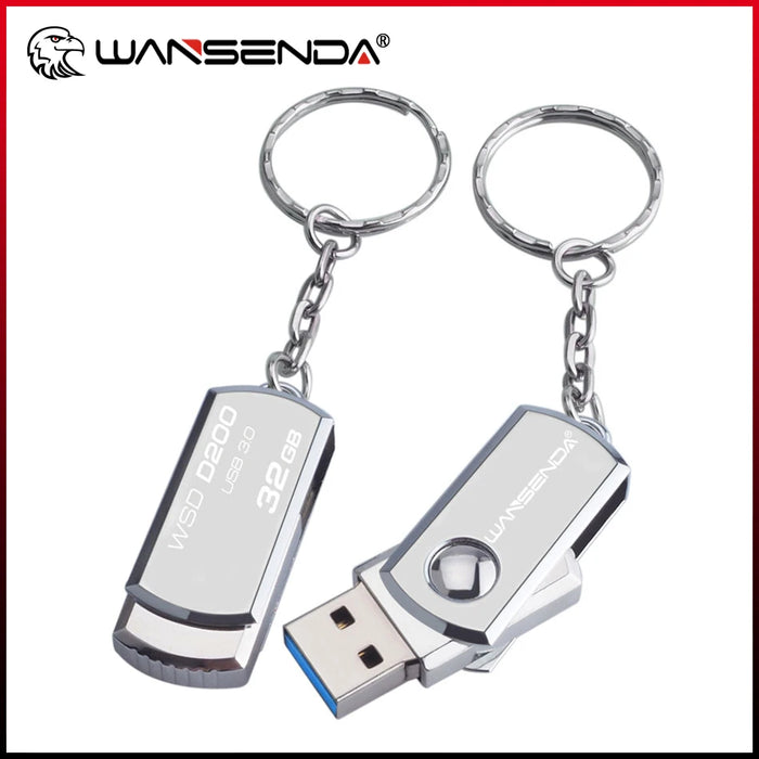 Clé USB 3.0 rotative en acier inoxydable - 256 Go, 128 Go, 64 Go, 32 Go, 16 Go, 8 Go avec porte-clés