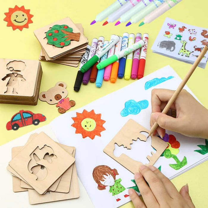 Modèles Montessori pour l'apprentissage créatif - 20 pièces jouets en bois pour la peinture et le développement de bricolage