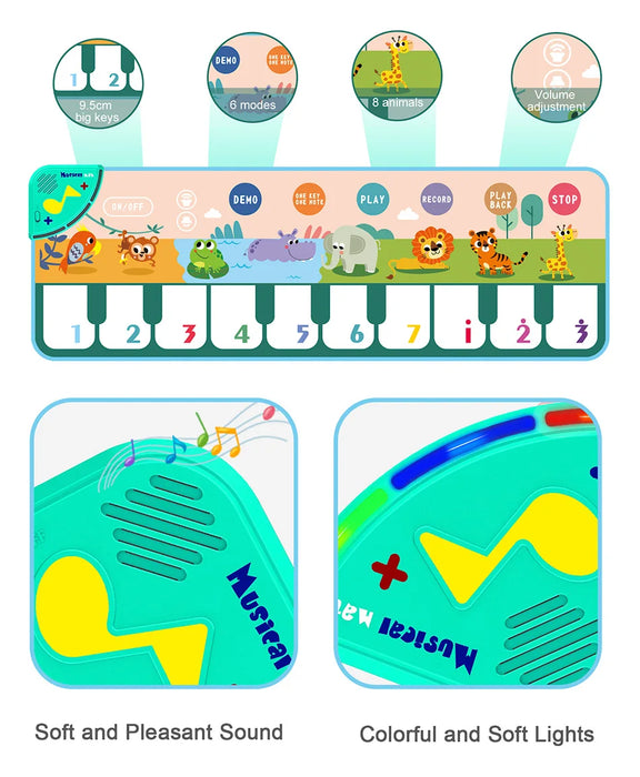 Coolplay Tapete musical para niños de 110x36 cm - Teclado de piso con tapete de baile y 8 sonidos de animales - Juguete educativo para niños pequeños