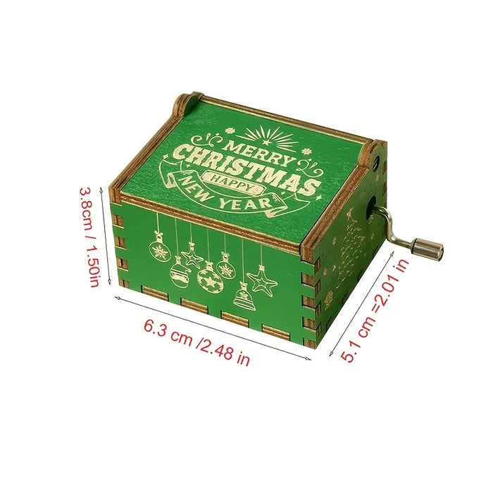 Tarjeta de Navidad Caja de música de madera con escultura antigua - Melodía clásica de manivela para fiestas de cumpleaños y joyería familiar