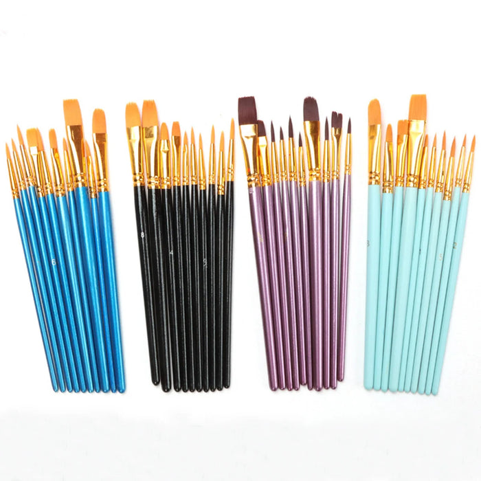 Professional Acrylic Brush Set - 10-Piece Nylon Hair Brushes for Oil and Watercolor Painting