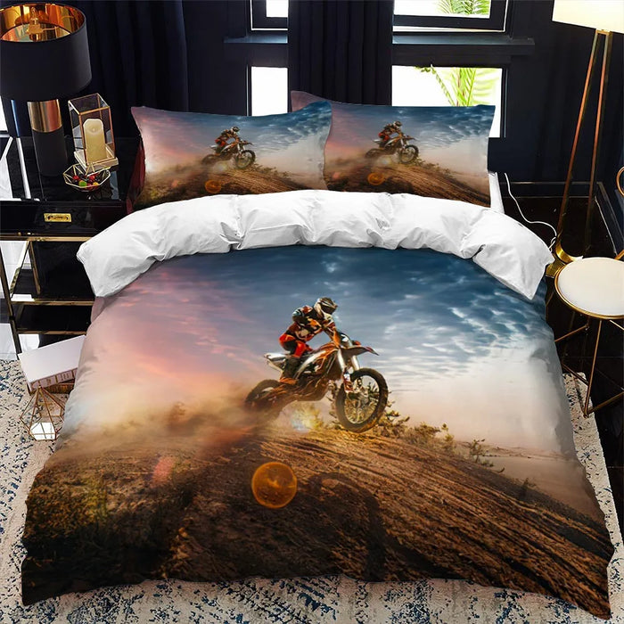 Motorradfahrer-Bettwäsche-Set mit Bettbezug, Queen Calico, Einzelbett, King-Size-Größe, weicher Polyester-Bettbezug, Tröster-Set