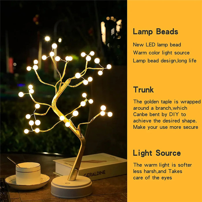 LED-Bonsai-Baum-Nachtlicht mit Fernbedienung – 36 Perlenengel für Schlafzimmer und Innendekoration, verstellbare Tischlampe