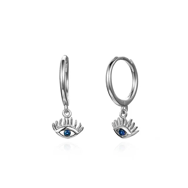 CCFJOYAS Pendientes de Circón Azul Oscuro Chapados en Oro de 18 Quilates con Diseño de Aro en Plata de Ley 925