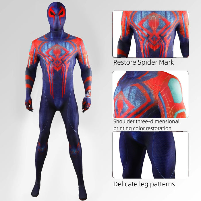 Disfraz de Spider Man 2099, mono de Miguel O'Hara, accesorios de cómic de Halloween, mono, disfraz de Spiderman con tocado