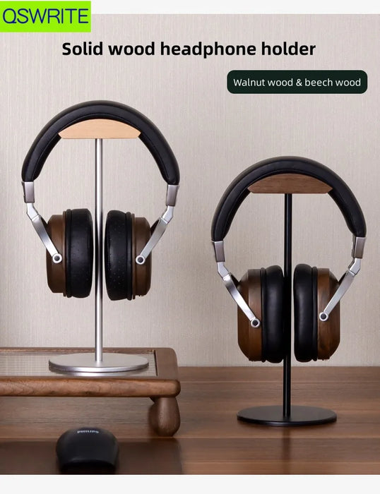 Support casque en bois de noyer - étagère de rangement minimaliste pour bouchons d’oreilles en bois massif