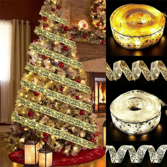 Guirlande lumineuse à ruban LED pour décoration de Noël – Guirlande lumineuse pour décorations d'arbre de Noël, maison 2024, guirlande lumineuse à nœuds DIY, Nouvel An 2025