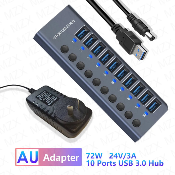 MZX 10 7 4 Port USB Hub 3.0 Aluminum A 3 0 Multi-hub Splitter Concentrator Dock Multiple Extensor Switch Adapter Docking Station