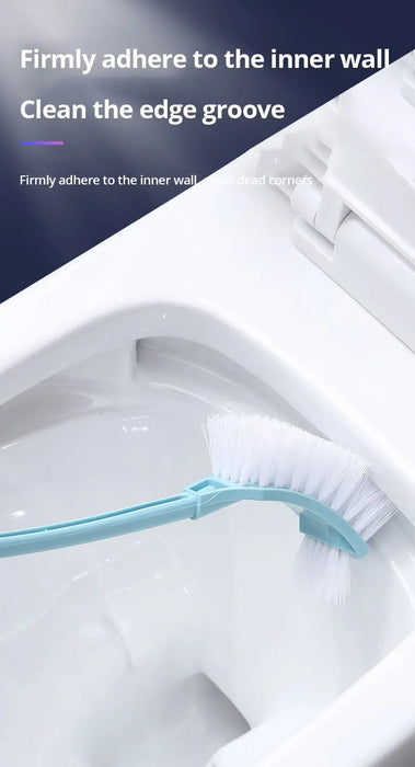 Brosse de toilette polyvalente à Double tête avec poils doux, brosse de nettoyage de salle de bain incurvée en plastique avec manche Long pour coin