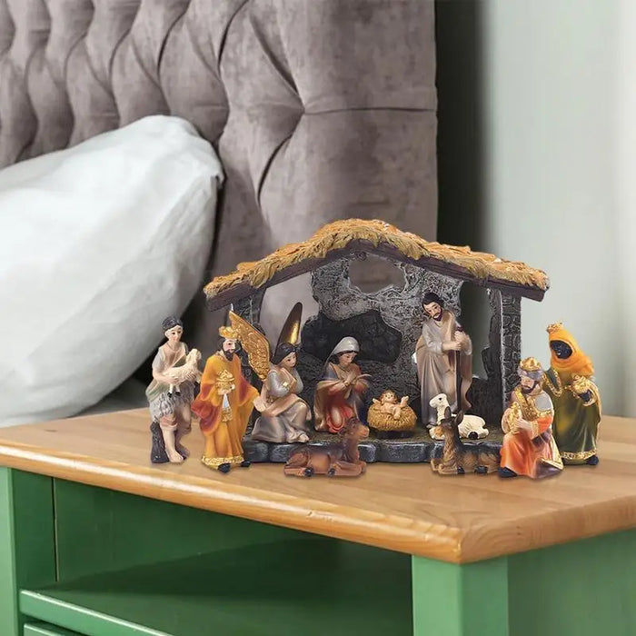 Ensemble de décoration de crèche de 12 pièces en résine, figurines traditionnelles pour décoration de salon