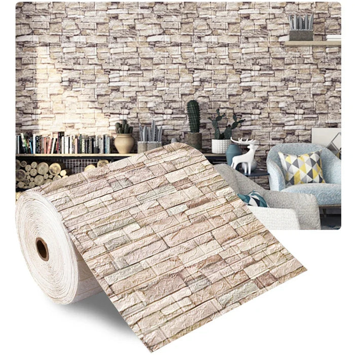 Papel pintado autoadhesivo de ladrillo de espuma 3D, adhesivo decorativo impermeable para pared de salón y dormitorio (70cm x 1/5/10m)