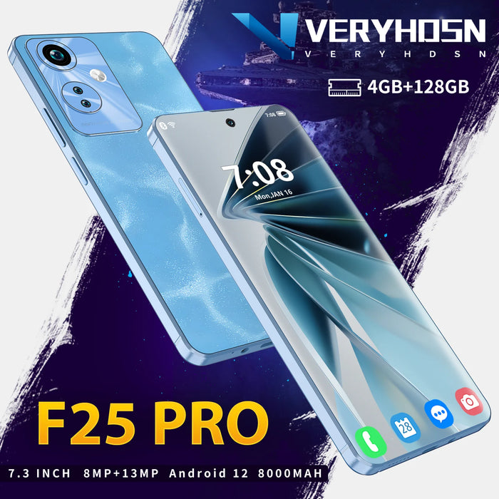 VERYHDSN F25 PRO Smartphone 7,3 und Android 12 mit 8800-mAh-Akku, 15-MP-Kamera, Quad Core, 4 GB RAM, 128 GB ROM, Dual-SIM-Standby