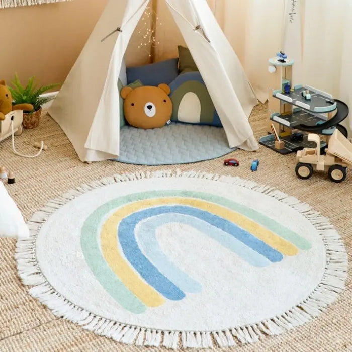 Alfombra redonda y esponjosa con flecos para salón: alfombra blanca y esponjosa para juegos infantiles, suave alfombra de felpa para dormitorio.