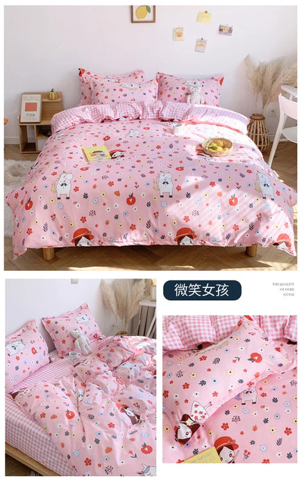 Niedliches Sanrio Hello Kitty Baumwoll-Bettwäsche-Set – vierteilig mit doppeltem Kissenbezug für Flickr-Zimmer und Heimtextilien