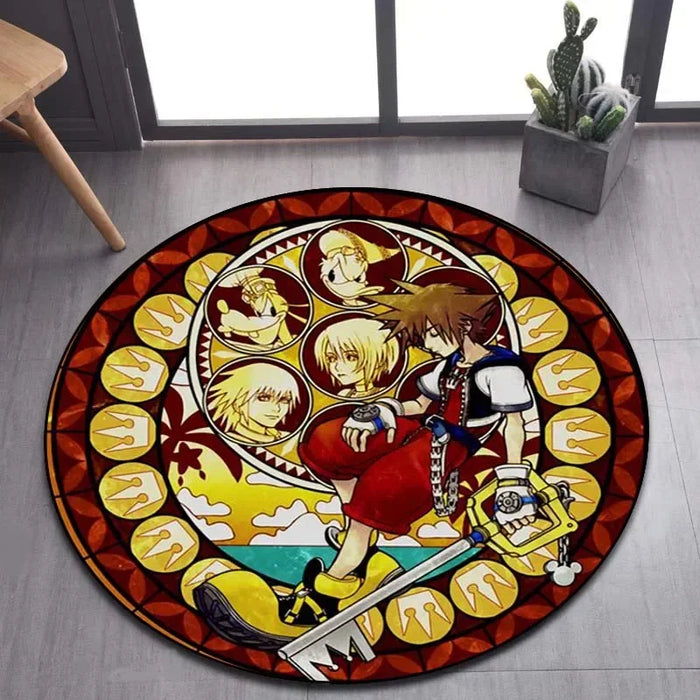 Tapis rond à motif de dessin animé Kingdom Hearts pour la maison, tapis de sol antidérapant pour salon, salle de bain et cuisine