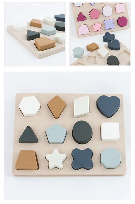 Puzzle enfant Montessori en silicone - Formes géométriques et jeux de puzzle pour l'éducation et l'apprentissage, Silicone de qualité alimentaire