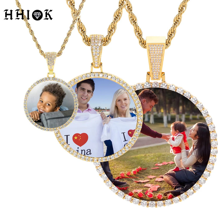 Personalisierter individueller Foto-Kreis-Medaillen-Anhänger Hip-Hop-Schmuck für Frauen und Männer mit Erinnerungen