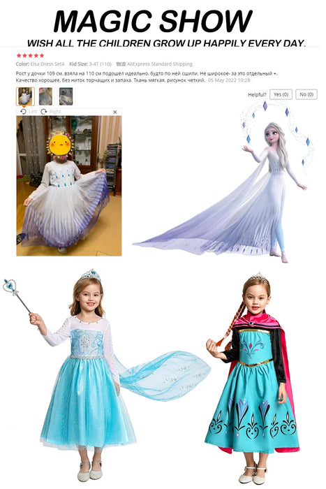 Costume de princesse Disney la reine des neiges pour filles, robe de bal en maille blanche à paillettes, vêtements de carnaval, Cosplay reine des neiges Elsa Anna pour enfants