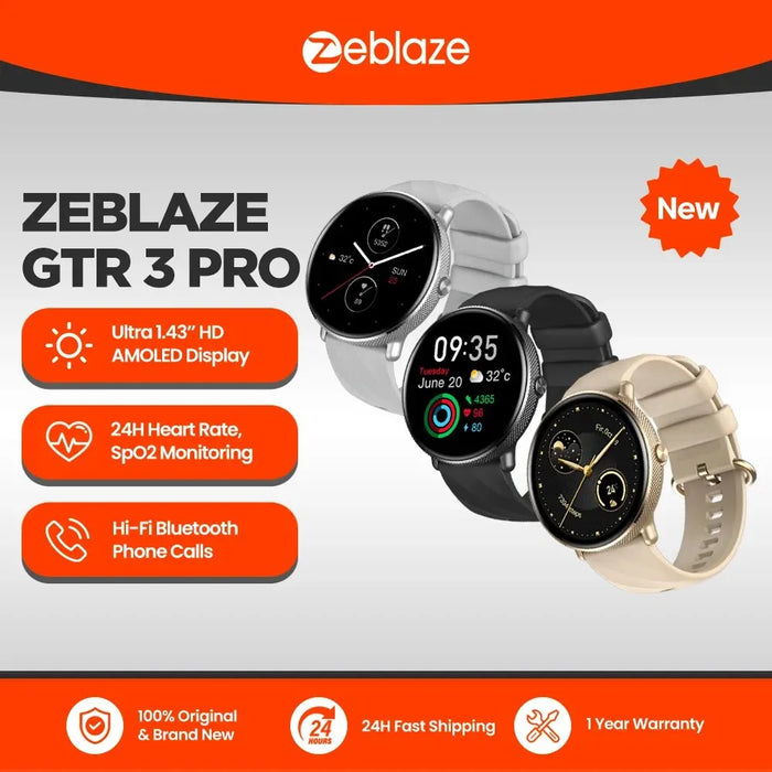 Reloj inteligente Zeblaze GTR 3 Pro con Control de voz, pantalla AMOLED de 1,43 pulgadas, marco de acero inoxidable 316L, reloj inteligente con seguimiento deportivo