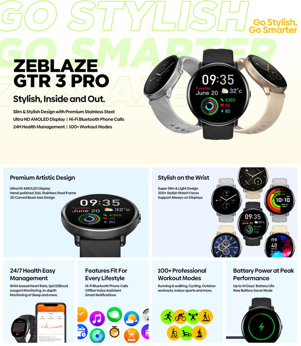 Reloj inteligente Zeblaze GTR 3 Pro con Control de voz, pantalla AMOLED de 1,43 pulgadas, marco de acero inoxidable 316L, reloj inteligente con seguimiento deportivo