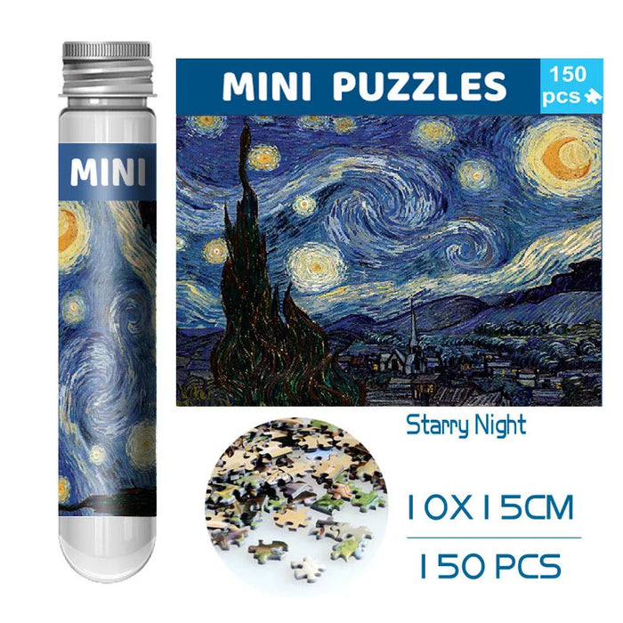 Puzzle 150 pièces dans un tube à essai – La nuit étoilée de Van Gogh, cadeau de Noël idéal pour les amateurs d'art