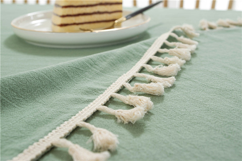 Nappe en tissu de coton avec franges - Nappe lavable pour décoration de mariage, de fête et de Noël