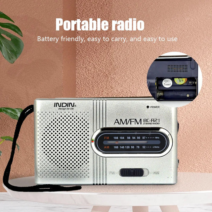 Récepteur radio AM/FM portable BC-R21 avec haut-parleur intégré et prise casque 3,5 mm - Portable, léger et ultra fin