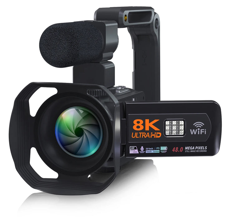 HDR 8K Digital-Camcorder mit Nachtsicht, 48 MP WIFI-Webcam für Live-Streaming