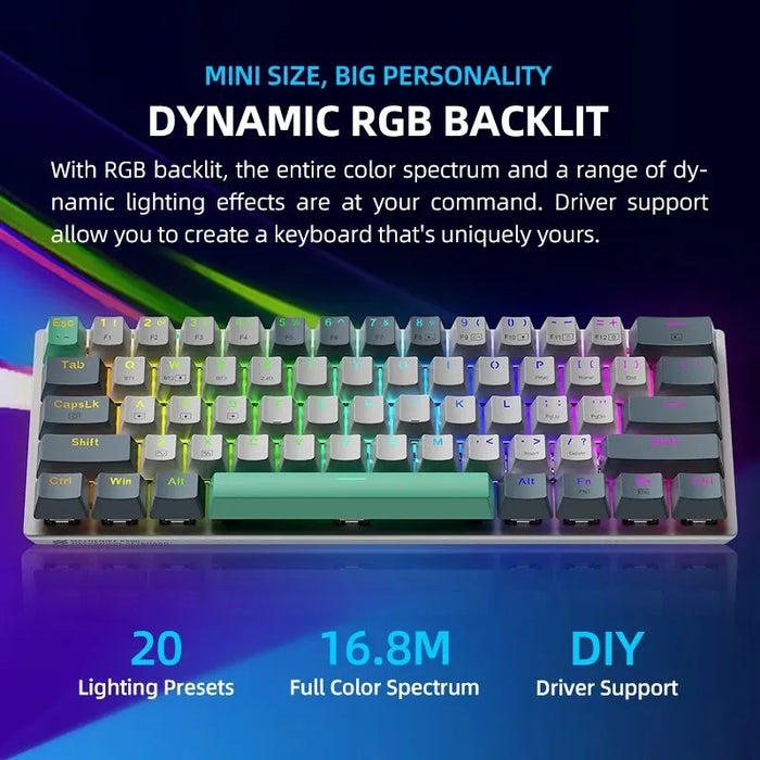 MACHENIKE K500-B61W Teclado mecánico inalámbrico diseño 60% ANSI teclado inalámbrico para juegos RGB trimodo intercambiable en caliente para jugadores