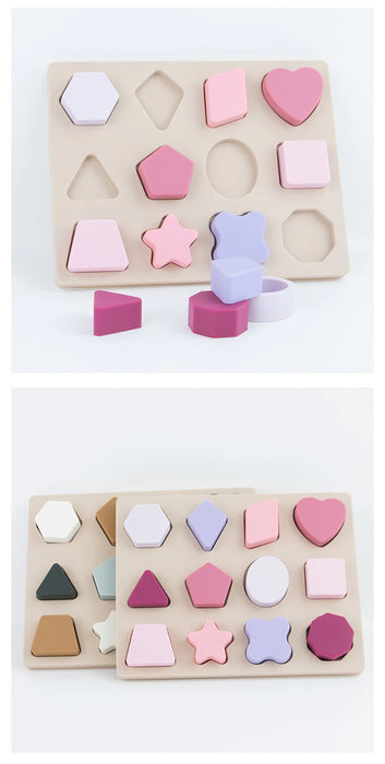 Puzzle enfant Montessori en silicone - Formes géométriques et jeux de puzzle pour l'éducation et l'apprentissage, Silicone de qualité alimentaire