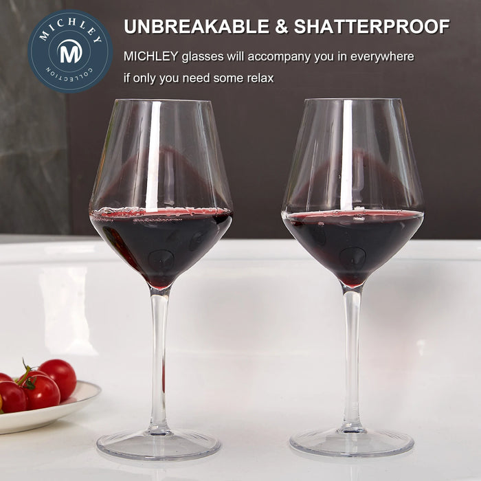 MICHLEY Lot de 2/4/6 verres à vin en plastique Tritan indestructibles pour pique-nique – Verres à vin de luxe réutilisables pour les fêtes et l'extérieur, passent au lave-vaisselle