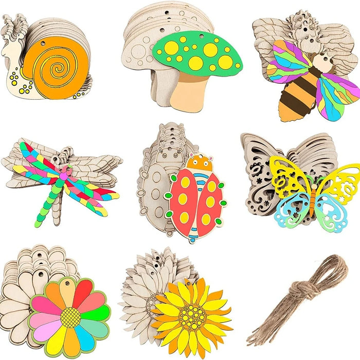 Juego de 10 colgantes decorativos de madera para primavera y Pascua, insectos y flores colgantes para proyectos creativos y envoltorios de regalos