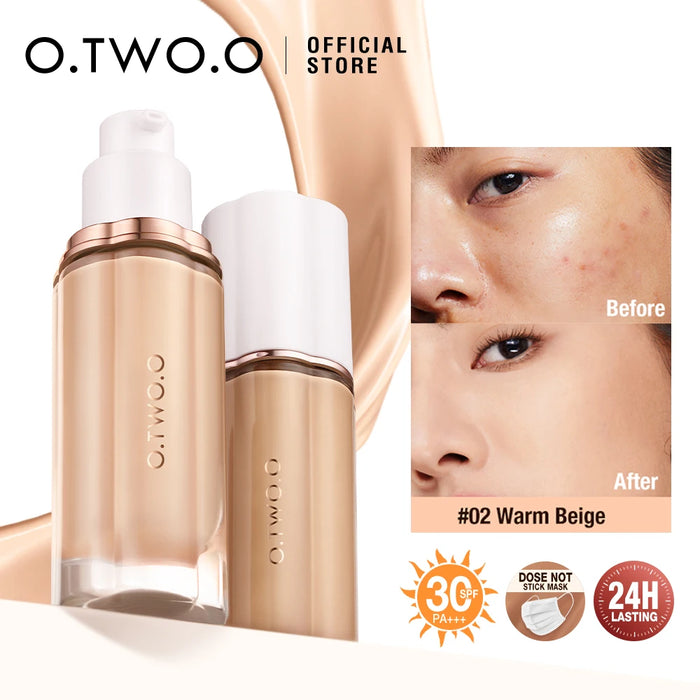 O.TWO.O Flüssige Foundation für das Gesicht, 30 ml, Make-up-Basis mit hoher Deckkraft, Sonnenschutz, LSF 30, wasserdichter Concealer, Make-up-Foundation